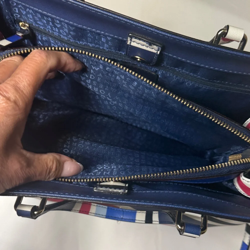 Kate Spade New York Striped Satchel Tote‎ Crossbody Bag Navy Rose White Blue